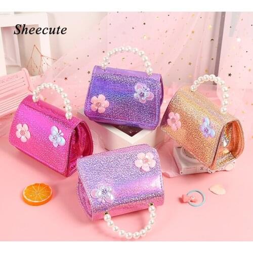 Mini Messenger Bag Kids Girls Handbags Children Bag Fashion Pearl Portable Butterfly Flower Party Little Girl Bags Small Purses
