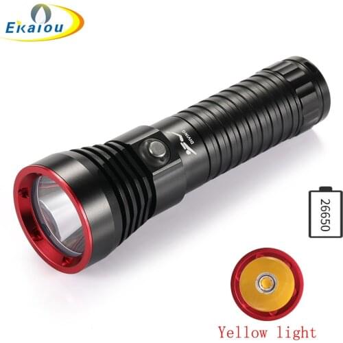 Powerful High quality XHP70.2 LED Yellow light Diving Flashlight IP68 Dive Waterproof 100M torch 18650/26650 Portable dive lamp
