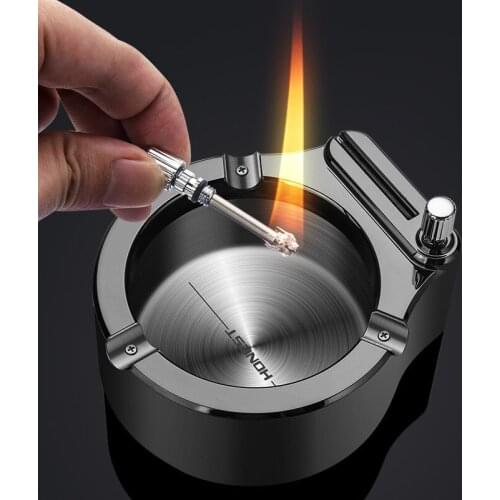 Men Multifunctional Permanent Flint Kerosene Lighter Business Desktop Decoration Retro Metal Creative Ashtray Metal Oil Lighter