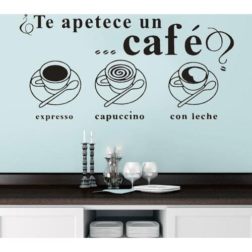 Cafe Wall Stickers Spanish Quotes Te apetece un cafe Home Decor Dining Room Vinyl Kitchen Interior Design Art Wall Decals RU154