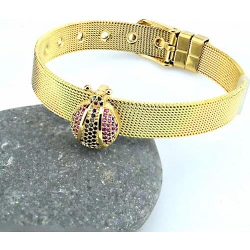 Crossborder new stainless steel strap, copper micro-inlaid seven-star ladybug zircon, factory direct stainless steel mesh brace
