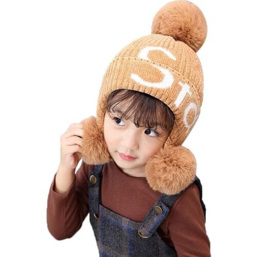 Autumn and winter childrens knitted woolen cap baby girl thick warm wool ball cap hat boy parent-child hat