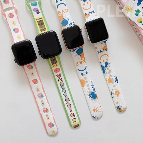 Cute Fruit sport strap For Apple Watch band 44mm 40mm 38mm 42mm Cartoon Printed watchband Bracelet IWatch Series 5 4 3 2 1 6 SE