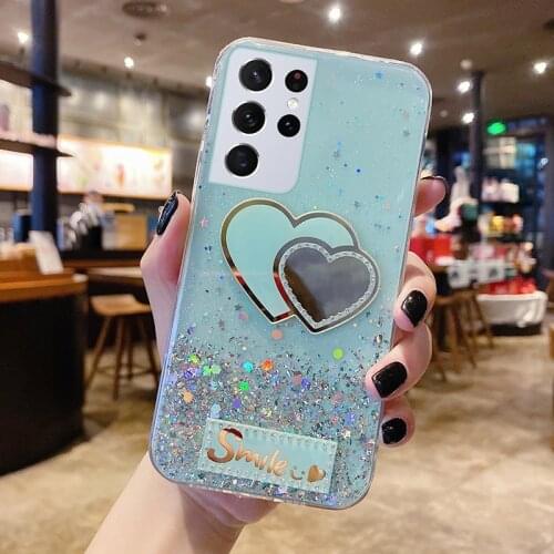 Luxury Bling Glitter Heart-shaped Silicone Phone Case For Samsung Galaxy S21 S20 FE S10 S9 Note 20 10 9 8 Plus Ultra-thin Cover