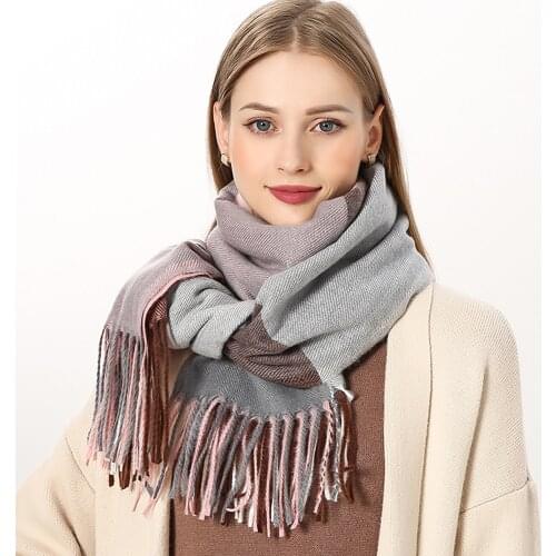 Luxury Plaid Scarf Winter Warm Cashmere Women Long Pashmina Foulard Female Scarves Tassel Shawl Wraps 2021 Design Bandana Pareo