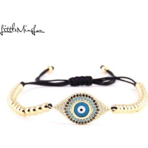 Little MingLou Luxury pave CZ Eye charm Series&4MM round Beads men Bracelet Braid Macrame bracelets & bangles for women jewelry