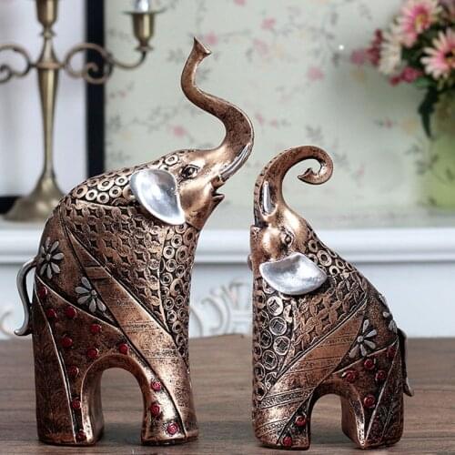 Chic Elephant Mother&Son Antique Figurine Miniatures Furnishing Home Decor Garden Resin Decoration Crafts Accessories 2 Pcs/lot