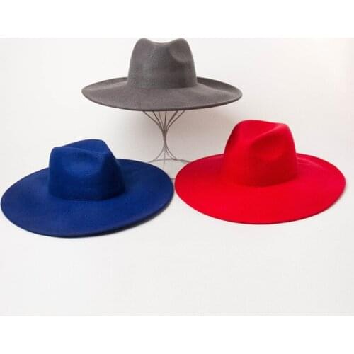 Classical Fedora for Women Men Wool Felt Winter Panama Hat Flat Top Pork Pie Big Wide Brim Hat Millinery Hat Body Adjustable