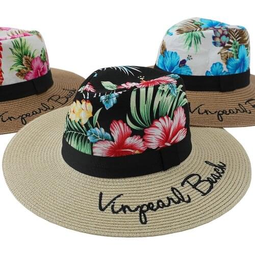 Hats flower straw fedora hat women summer fedora hat embroidery fedoras sunhat for lady beach hat letter embroidery hat