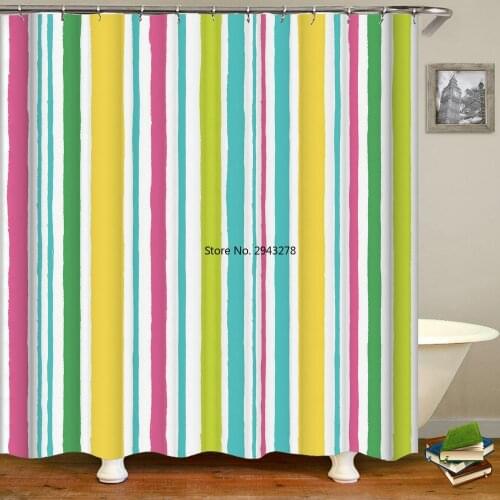 3D Modern Colorful Printed Bath Curtains Waterproof Polyester Fabric Color Geometric Shower Curtains Bathroom With Hooks