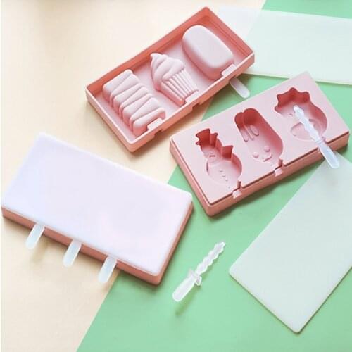 Silicone Ice Cream Mold with Lid Animals Shape Jelly Mold Children Handmade DIY Dessert Popsicle Ice Grid with Popsicle Stick