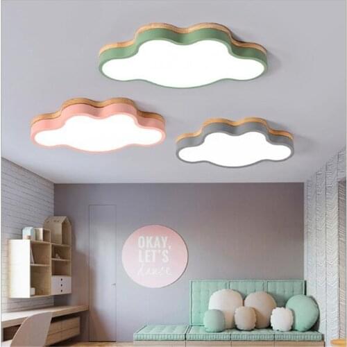Nordic Cottage Lovely 7 Colors Clouds Iron Wooden Acrylic Led Ceiling Light for Kids Room Living Room Bedroom 50/63cm 1672