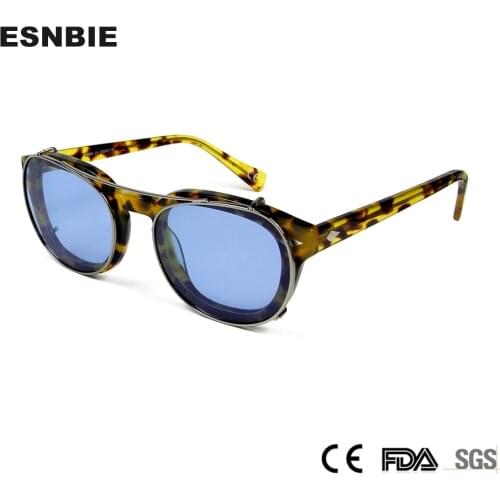 Steampunk Clip On Sunglasses Men Polarized Round Sun Glasses For Women Acetate Eyewear Glasse Frames Removable Lens Blue Pink