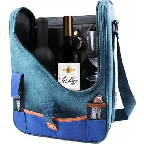 2 Person Wine Carrier Bag Cooler Compartment Keeps Wine Chilled