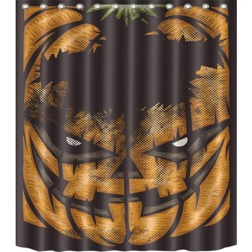 72'' Spooky Smiling Pumpkin Halloween Theme Bathroom Waterproof Fabric Shower Curtain Polyester 12 Hooks Bath Accessory Sets
