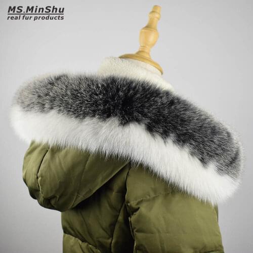 Ms.MinShu Natural Fox Fur Collar for Hood 100% Real Fur Collar Scarf Fox Fur Collar Scarf Custom Made Winter Fur Hood trimming