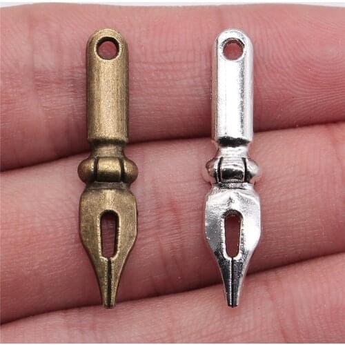 WYSIWYG 20pcs Charms Vintage Ink Nib Pen 32x7mm Antique Making Pendant Fit Tibetan Bronze Silver Color DIY Handmade Jewelry