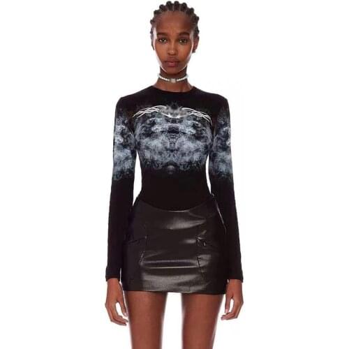 Mstyle New Fashion Printing T-shirts Hip Hop High Street Wear Black Tee Shirts Letter Print Slimming Top Clothing Sexy Tops