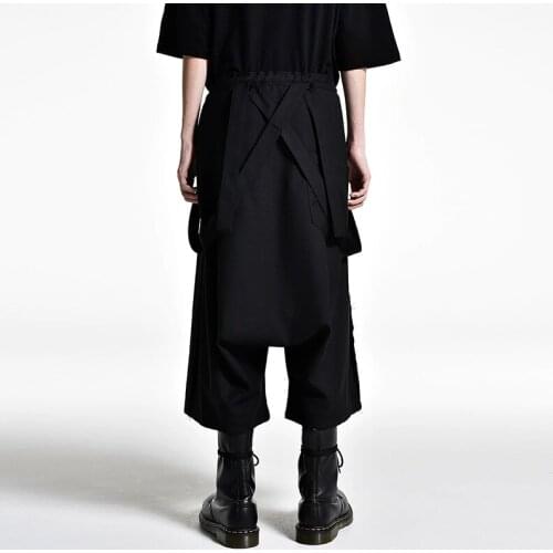 S-6XL!!Wide-leg culottes for mens casual trousers 2019 trousers are loose black and simple Japanese