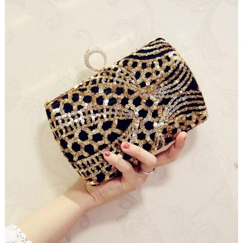 2019 Gold Sequins Leopard Diamond Ring Women Crossbody Evening Clutches Bags Small Party Minaudiere Handbags Purses Wedding Bags