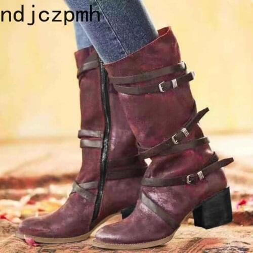 Womens Boots New Autumn And Winter Round head zipper mid heel High tube Womens shoes plus size 34-43 With a height of 5.5cm