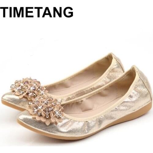 TIMETANGNew Spring Autumn Flat Toe Pointed Toe Women Casual Comfort Lady Flats Elegant Ladies Fashion Soft Sole FootwearE989