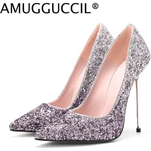 2021 New Plus Big Size 31-45 Purple Bling Fashion Sexy High Heel Spring Autumn Party Wedding Female Lady Shoes Women Pumps D1375