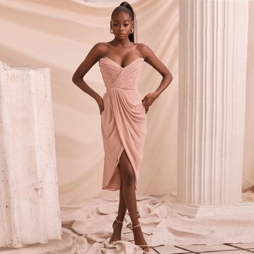 New Fashion Sexy Off Shoulder Rosa Pink Party Celebrity Women Midi Dress With High Split Pageant Girl Vestido Summer Outfit