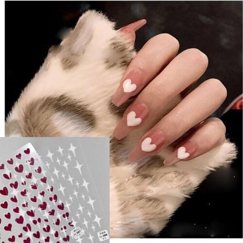 1pcs Red/White love heart New 3D Nail Sticker for nail Foil cute simple loving heart Geometry pattern Fashion Manicure Sticker