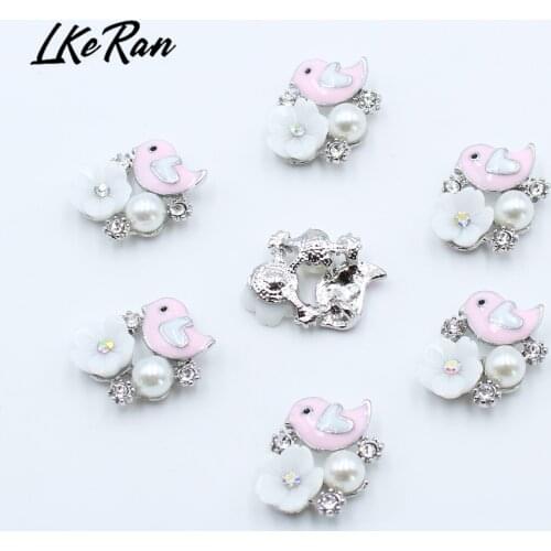 10Pc 22*15mm Pink The bird Button For Craft Sewing Diy Handmade Buttons Clothing Decorative Rhinestone Embellishment Accessories