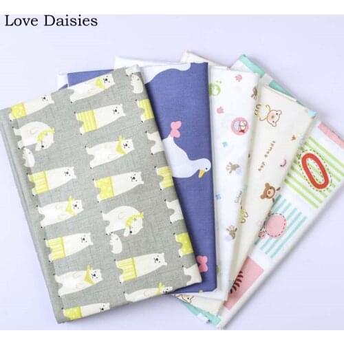 100% Cotton Twill Cartoon Fabric GRAY NAVY WHITE BEIGE Bear Duck Seaworld Check for DIY Handwork Kids Sheet Apparel Patchwork