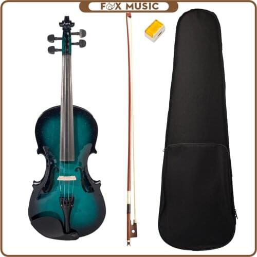 4/4 Violin Fiddle Basswood Violin Kit Rosin Brazilwood Bow Violin Case String Instrument Blue& Black Gradual Color
