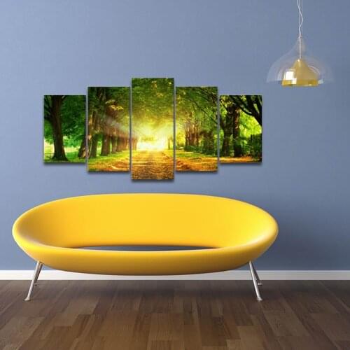 5 piece of canvas green forest landscape painting on the canvas wall art photos