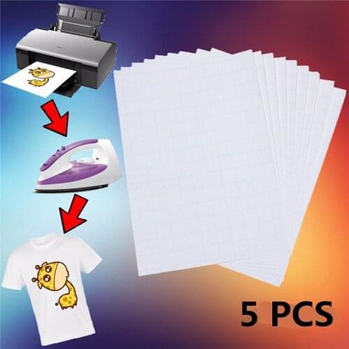5pcs/Set A4 Transfer Paper For T Shirts Iron On Heat Press Light Fabrics Inkjet Print Paper For T Shirts A4 Size Craft Paper