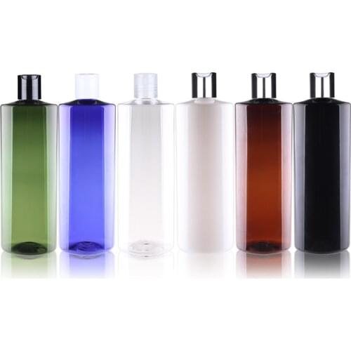 500ML X 12 Empty Flat Shoulder Plastic Shampoo Lotion Shower Gel Bottle With Silver Disc Cap PET Refillable Body Cream Bottles