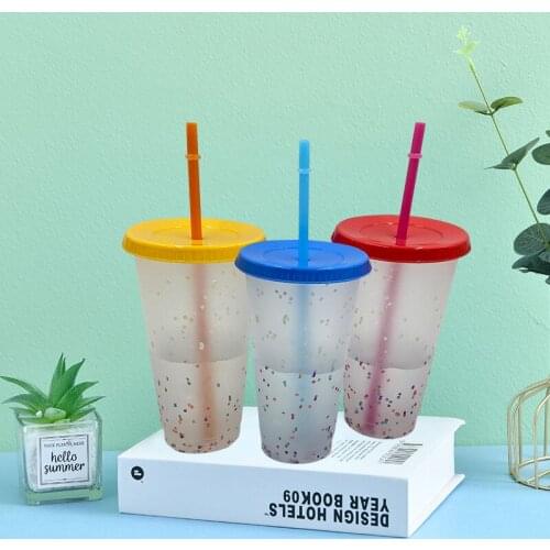 700ml Straw Cup Creative Color Changing Sequined Coffee Juice Straw Mug Simple Personalized Plastic Bottom Outdoor Portable Cup