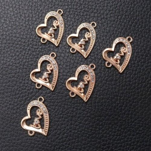 8pcs/lot Gold Plated Heart Shaped Double Hanging Connector Rhinestone Charms Necklace Pendant DIY Jewelry Making 24*18mm P268