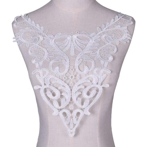 1Pc Dress Applique Lace Fabric Garment Decor Accessories Embroidery DIY Neckline Collar Sewing Trims White Black Scrapbooking