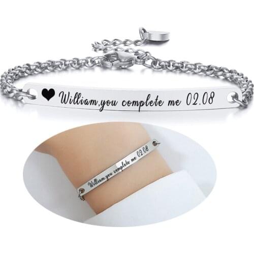 Custom Name ID Bar Bracelet Women Stainless Steel Initial Charm Bracelets Personalize Jewelry Daily Wear Gift