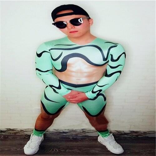 D61 Men ballroom dance costumes stage male bodysuit printed jumpsuit bar performance dress outfits club clothe show models dj ds