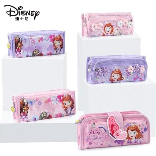 Disney Mickey Childrens Pencil Bag Cartoon Multifunctional Zipper Stationery Bag Primary School Canvas Multilayer Pencil Bag