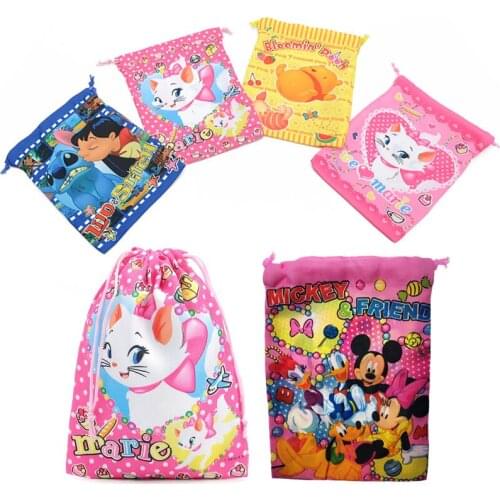 Disney Series Mickey Minnie Cartoon Drawstring Pocket Collection Pocket Anime Figure Printed Storage Bag Kids Birthday Gifts
