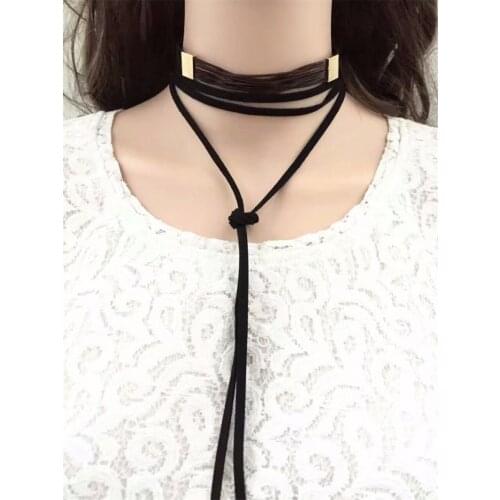 European Style Gold Color Fashion Necklaces Velvet Leather Choker Short Clavicle Necklaces For Women Jewelry