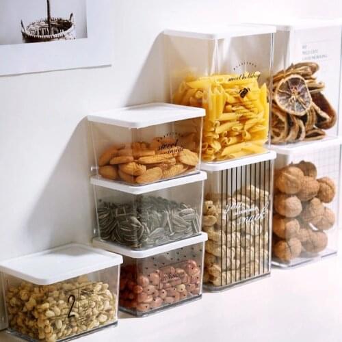 Airtight Cereals Transparent Storage Containers Set With Lid-Plastic Dried Fruits Food Sugar Coffee Beans Kitchen Vacuum Box