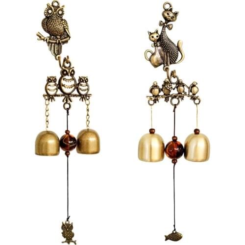 IdYllife Garden Wind Chimes Yard Home Decoration Copper Bell Door Bell Outdoor Carillon Store Bell Creative Owl Cat Exterior