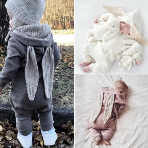 Newborn Baby Autumn Romper Boy Girl Rabbit Ears One Warm Rompers Zipper Hooded Jumpsuit Warm Autumn Winter Clothes 0-24M