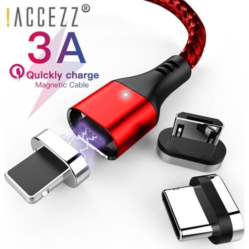 !ACCEZZ 3A Fast Magnetic Charging Cable For iPhone X XR XS 6 7 8 Plus Samsung Xiaomi Micro USB Type-C Magnet Charger Data Cables