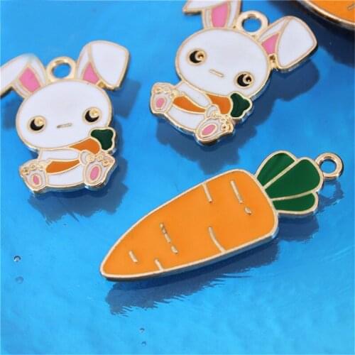 Julie Wang 10PCS Small Enamel Rabbit And Carrot Charms Alloy Pendant Bracelet Earring Jewelry Making Accessory