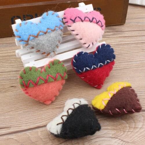 Mini Order 1PC 56*60MM Handmade Crochet Wool Felt Colorful Lovely Heart Button patch Sticker Girls Hair jewelry Elastic Band DIY