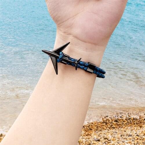 MKENDN Fashion Retro Leather Bracelet Stainless Steel Airplane Anchor Bracelets Men Women Summer Style Wrap Metal Sport Hook